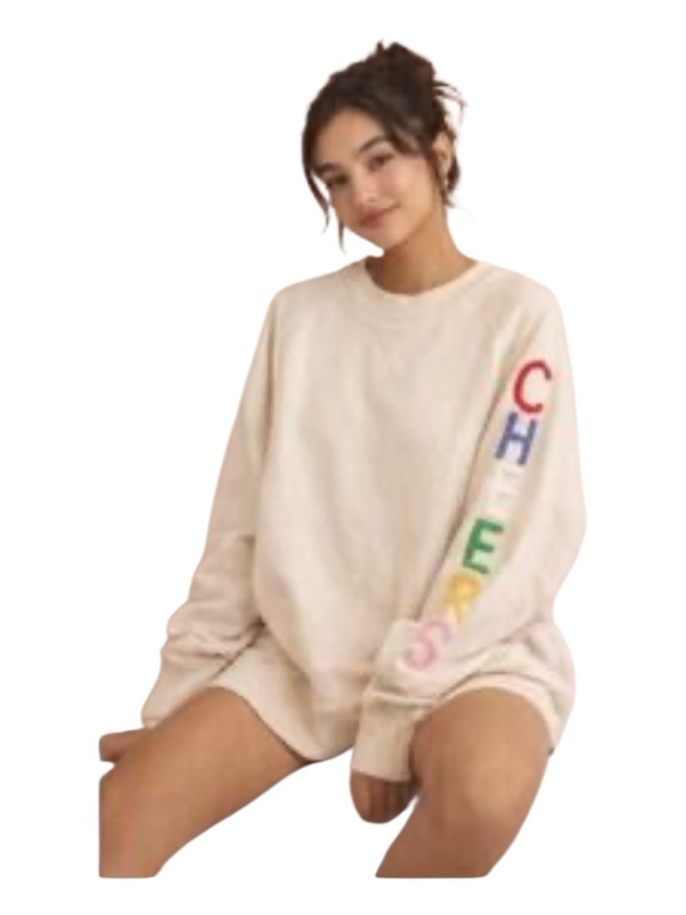 AERIE Cheers Cream Oversized Sweatshirt size Medium